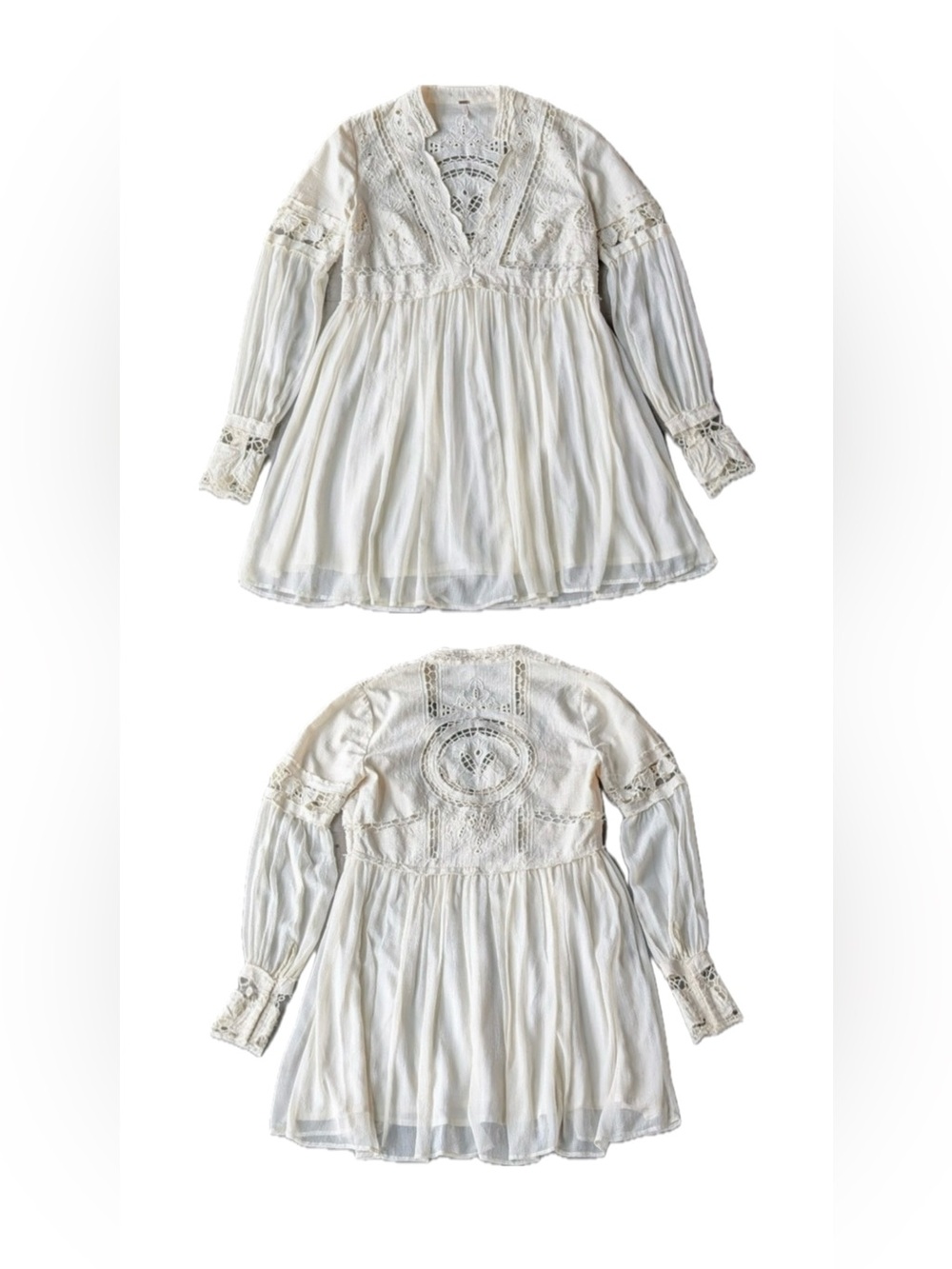 Free People "In Dreamland" Cutwork Mini Dress in Ivory/Cream - Picture 10 of 10